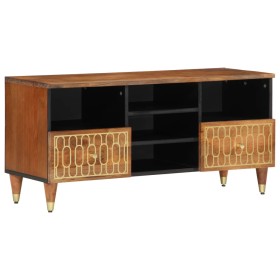 Solid mango wood TV stand 100x33x46 cm by , CD and DVD storage - Ref: Foro24-358302, Price: 132,99 €, Discount: %