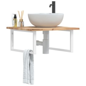 Wall-mounted sink shelf made of steel and solid acacia wood by , bathroom vanities - Ref: Foro24-3302872, Price: 70,99 €, Dis...