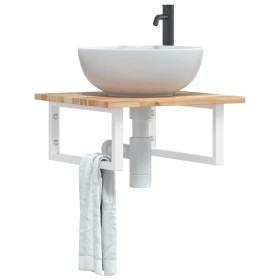 Wall-mounted sink shelf made of steel and solid acacia wood by , bathroom vanities - Ref: Foro24-3302760, Price: 54,99 €, Dis...