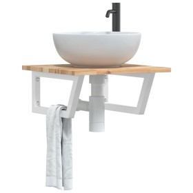 Estante de lavabo de pared acero y madera maciza de acacia de , Tocadores de baño - Ref: Foro24-3302762, Precio: 53,99 €, Des...