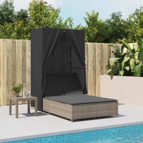 Double sun lounger with roof and gray synthetic rattan curtains by , Loungers - Ref: Foro24-368101, Price: 308,99 €, Discount: %