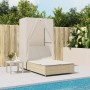 Double sun lounger with roof and beige synthetic rattan curtains by , Loungers - Ref: Foro24-368103, Price: 311,68 €, Discoun...