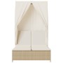 Tumbona doble con techo y cortinas ratán sintético beige de , Tumbonas - Ref: Foro24-368103, Precio: 311,45 €, Descuento: %