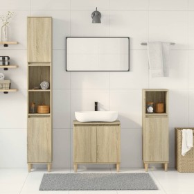 3-piece bathroom furniture set made of Sonoma oak plywood. by , Bathroom furniture - Ref: Foro24-3307670, Price: 187,96 €, Di...