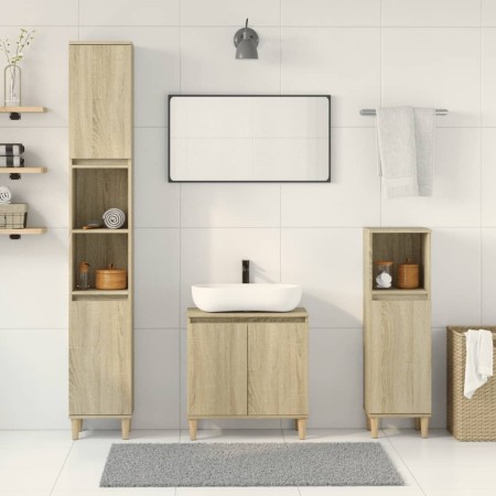 Set de muebles de baño 3 pzas madera contrachapada roble Sonoma de , Muebles de baño - Ref: Foro24-3307670, Precio: 179,47 €,...