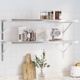 Wall shelves 2 units stainless steel silver 100x40x3 cm by , Shelves and shelves - Ref: Foro24-30278, Price: 54,09 €, Discoun...