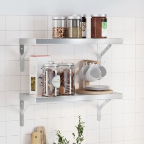 Wall shelves 2 units stainless steel silver 50x23.5x3 cm by , Shelves and shelves - Ref: Foro24-30286, Price: 31,96 €, Discou...