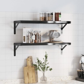 Wall shelves 2 units stainless steel black 75x23.5x3 cm by , Shelves and shelves - Ref: Foro24-30292, Price: 39,33 €, Discoun...