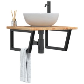 Wall-mounted steel and solid oak wood sink shelf by , bathroom vanities - Ref: Foro24-3302479, Price: 92,15 €, Discount: %