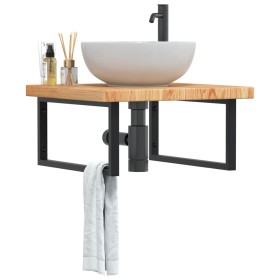 Wall-mounted steel and solid oak wood sink shelf by , bathroom vanities - Ref: Foro24-3302493, Price: 118,77 €, Discount: %