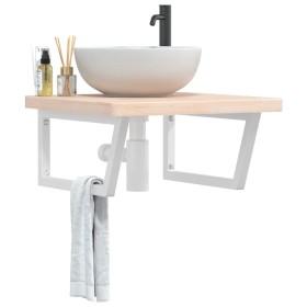 Estante de lavabo de pared de acero y madera maciza de roble de , Tocadores de baño - Ref: Foro24-3302470, Precio: 105,67 €, ...