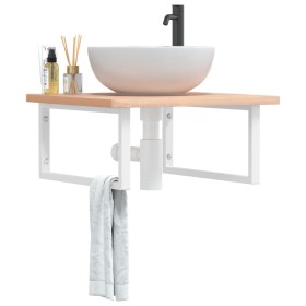 Wandwaschtischregal aus Stahl und massiver Buche von , Badezimmerwaschtische - Ref: Foro24-3302500, Preis: 76,99 €, Rabatt: %