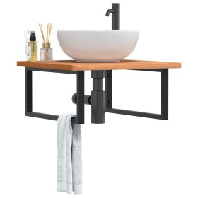 Wall-mounted sink shelf made of steel and solid beech wood by , bathroom vanities - Ref: Foro24-3302509, Price: 88,80 €, Disc...