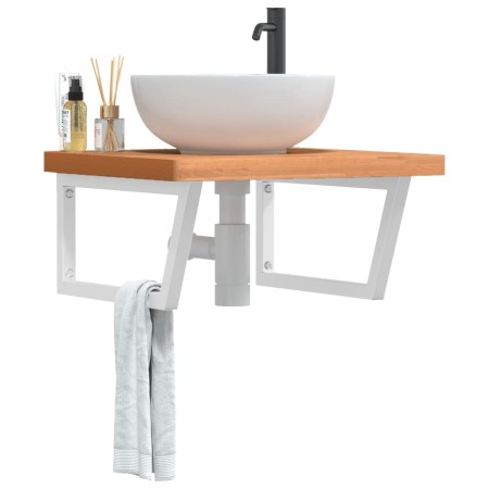 Estante de lavabo de pared de acero y madera maciza de haya de , Tocadores de baño - Ref: Foro24-3302514, Precio: 100,99 €, D...