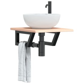 Wall-mounted steel and solid oak wood sink shelf by , bathroom vanities - Ref: Foro24-3302535, Price: 55,81 €, Discount: %