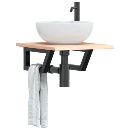 Wall-mounted steel and solid oak wood sink shelf by , bathroom vanities - Ref: Foro24-3302535, Price: 55,81 €, Discount: %