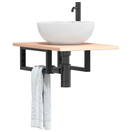 Wall-mounted steel and solid oak wood sink shelf by , bathroom vanities - Ref: Foro24-3302537, Price: 61,92 €, Discount: %