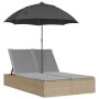 Double sun lounger with cushions and beige synthetic rattan umbrella by , Loungers - Ref: Foro24-368084, Price: 309,70 €, Dis...