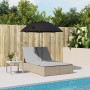 Double sun lounger with cushions and beige synthetic rattan umbrella by , Loungers - Ref: Foro24-368084, Price: 309,70 €, Dis...