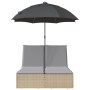 Double sun lounger with cushions and beige synthetic rattan umbrella by , Loungers - Ref: Foro24-368084, Price: 309,70 €, Dis...