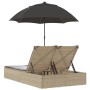 Double sun lounger with cushions and beige synthetic rattan umbrella by , Loungers - Ref: Foro24-368084, Price: 309,70 €, Dis...