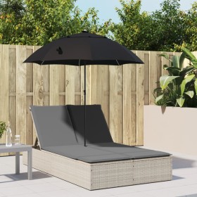 Double sun lounger with light gray synthetic rattan cushions and umbrella by , Loungers - Ref: Foro24-368086, Price: 309,99 €...