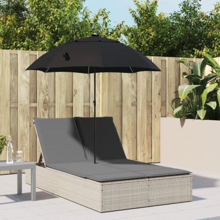 Double sun lounger with light gray synthetic rattan cushions and umbrella by , Loungers - Ref: Foro24-368086, Price: 309,70 €...