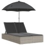 Double sun lounger with light gray synthetic rattan cushions and umbrella by , Loungers - Ref: Foro24-368086, Price: 309,70 €...