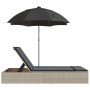 Double sun lounger with light gray synthetic rattan cushions and umbrella by , Loungers - Ref: Foro24-368086, Price: 309,70 €...