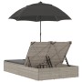 Double sun lounger with light gray synthetic rattan cushions and umbrella by , Loungers - Ref: Foro24-368086, Price: 309,70 €...