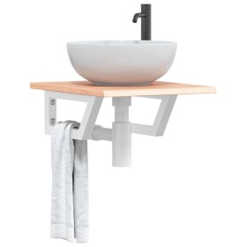 Wall-mounted steel and solid oak wood sink shelf by , bathroom vanities - Ref: Foro24-3302554, Price: 60,92 €, Discount: %