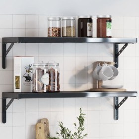 Set of 4 black stainless steel shelf brackets 23.5x2.5x15.5 cm by , Shelves and shelves - Ref: Foro24-30303, Price: 20,99 €, ...