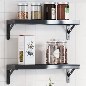 Set of 4 black stainless steel shelf brackets 15x2.5x11.5 cm by , Shelves and shelves - Ref: Foro24-30301, Price: 16,27 €, Di...