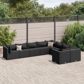 Gartensofa-Set mit 9-teiligen Kissen aus schwarzem Kunststoff-Rattan. von , Gartensets - Ref: Foro24-3308315, Preis: 692,37 €...