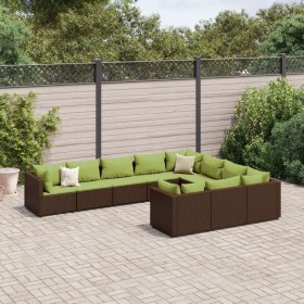 Gartensofa-Set, 10-teilig, mit braunen Kissen aus synthetischem Rattan. von , Gartensets - Ref: Foro24-3308334, Preis: 742,32...