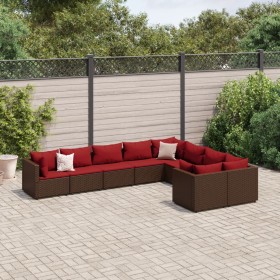 Garden sofa set 9 pieces and brown synthetic rattan cushions by , Garden sets - Ref: Foro24-3308317, Price: 544,19 €, Discoun...