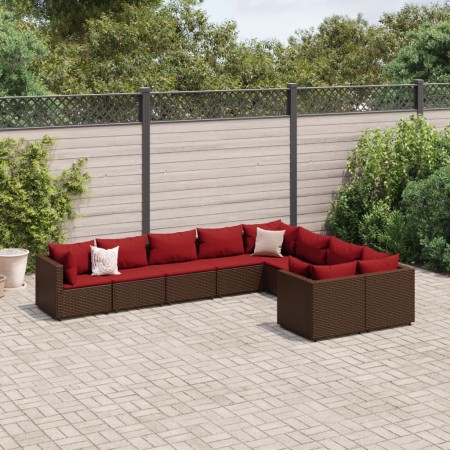 Gartensofagarnitur 9-teilig mit braunen Kissen aus synthetischem Rattan. von , Gartensets - Ref: Foro24-3308317, Preis: 544,1...