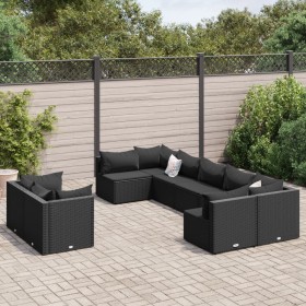 Garden sofa set with 9-piece black synthetic rattan cushions by , Garden sets - Ref: Foro24-3308299, Price: 699,60 €, Discoun...