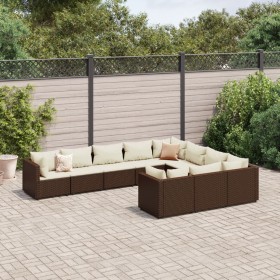 Gartensofa-Set, 10-teilig, mit braunen Kissen aus synthetischem Rattan. von , Gartensets - Ref: Foro24-3308329, Preis: 592,99...