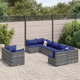 Gartensofagarnitur mit 9-teiligen Kissen aus grauem Kunststoffrattan von , Gartensets - Ref: Foro24-3308303, Preis: 530,91 €,...