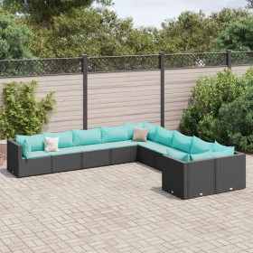 Set of garden sofas and cushions 10 pieces synthetic black rattan by , Garden sets - Ref: Foro24-3308348, Price: 727,55 €, Di...