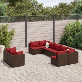 Gartensofagarnitur 9-teilig mit braunen Kissen aus synthetischem Rattan. von , Gartensets - Ref: Foro24-3308301, Preis: 535,3...