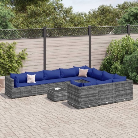 Garden sofa set 11 pieces and gray synthetic rattan cushions by , Garden sets - Ref: Foro24-3308343, Price: 616,11 €, Discoun...