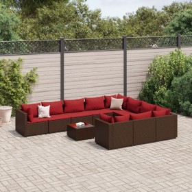 Gartensofa-Set, 11-teilig, mit braunen Kissen und synthetischem Rattan. von , Gartensets - Ref: Foro24-3308341, Preis: 649,32...