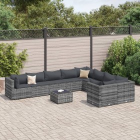 Gartensofa-Set und Kissen, 10-teilig, aus grauem Kunststoff-Rattan. von , Gartensets - Ref: Foro24-3308322, Preis: 575,99 €, ...