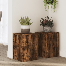 Soportes de plantas 2 uds madera roble ahumado 25x25x35 cm de , Soportes para macetas - Ref: Foro24-852910, Precio: 43,99 €, ...