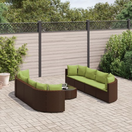 Gartensofagarnitur 9-teilig mit braunen Kissen aus synthetischem Rattan. von , Gartensets - Ref: Foro24-3308430, Preis: 759,4...