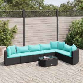 Gartensofa-Set und Kissen, 8-teilig, aus schwarzem Kunststoff-Rattan. von , Gartensets - Ref: Foro24-3308388, Preis: 560,13 €...