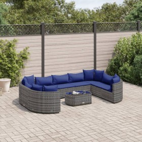 Gartensofa-Set und Kissen, 10-teilig, aus grauem Kunststoff-Rattan. von , Gartensets - Ref: Foro24-3308407, Preis: 604,64 €, ...