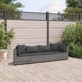 Garden sofa set 4 pieces with gray synthetic rattan cushions by , Garden sets - Ref: Foro24-3308458, Price: 256,35 €, Discoun...